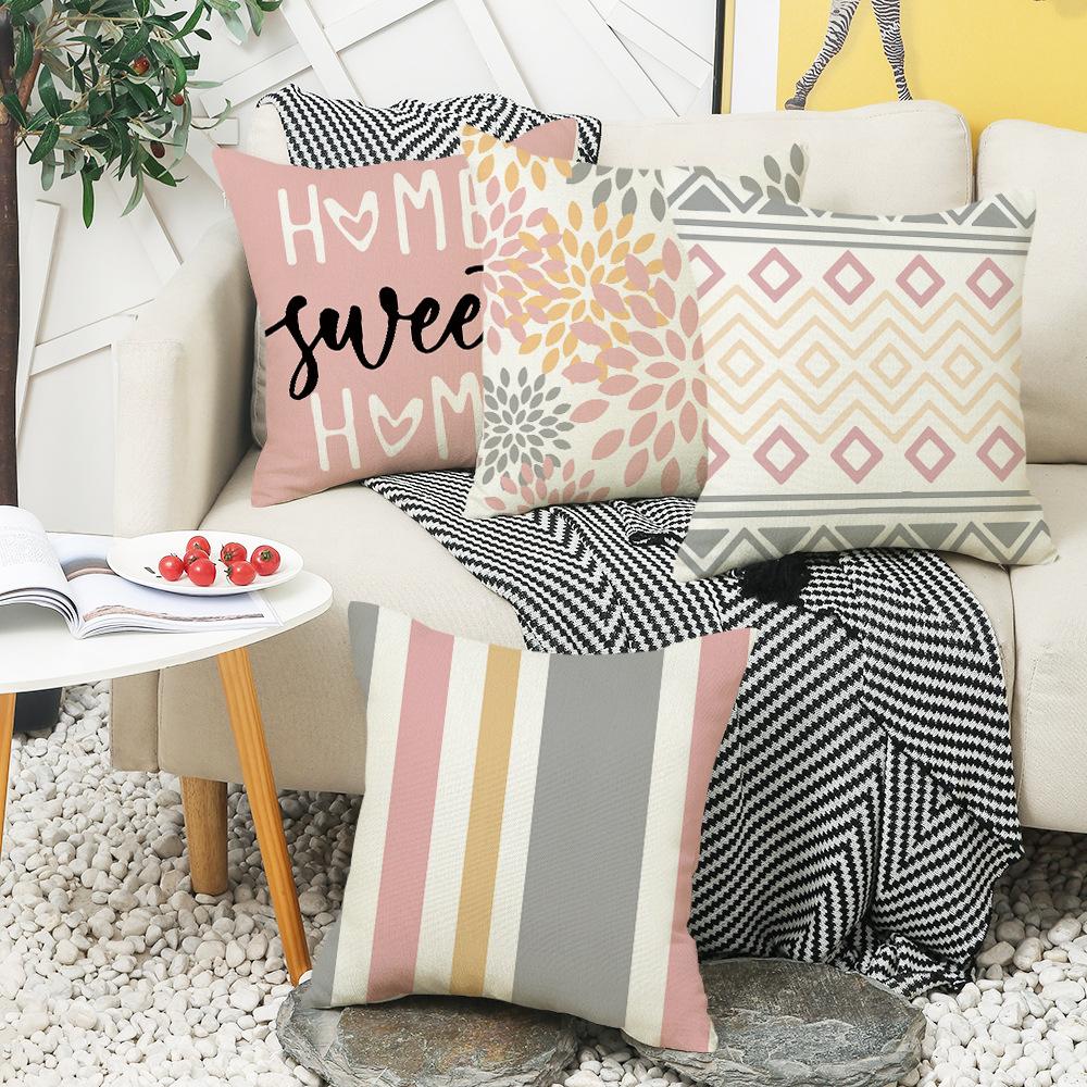 New Style Pillowcase Nordic Simple Geometric Bohemian Pink and Gray Text Sofa Pillowcase