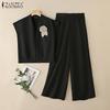 ZANZEA Women Sleeveless Blouse and Long Pants Casual Two Piece Suit Sets
