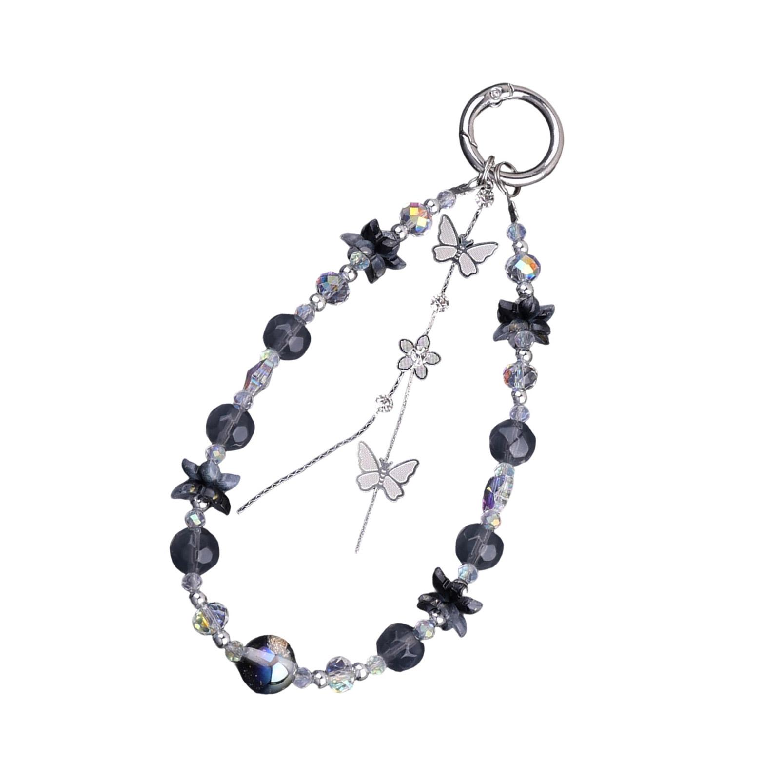 

Элегантный брелок с бабочкой, цветком и кристаллом для женщин, модный и прочный аксессуар для ключей и сумок серый
