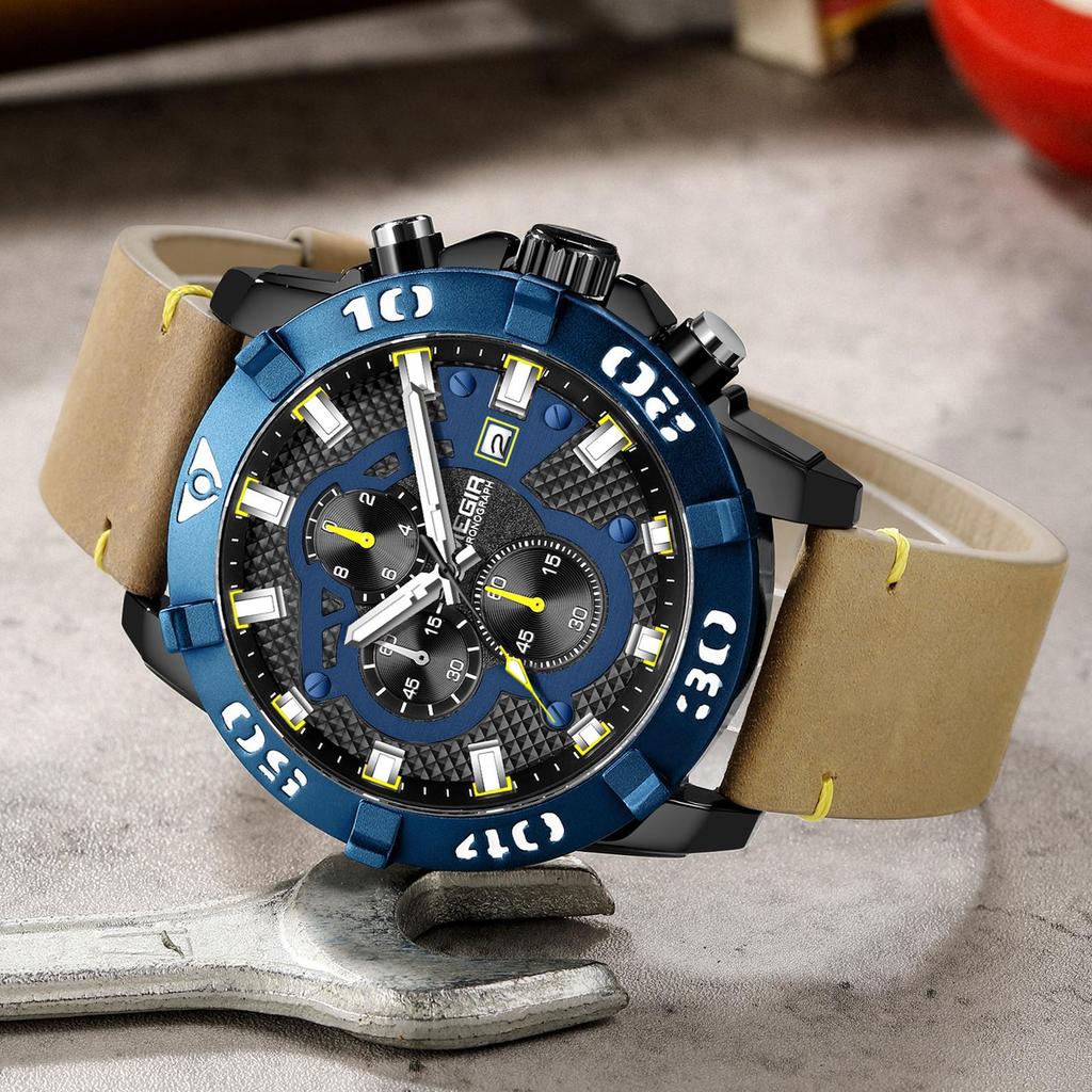 Megir 2021 Blue Mens Watches Top Brand Luxury Chronograph Sport Watch for Men Clock