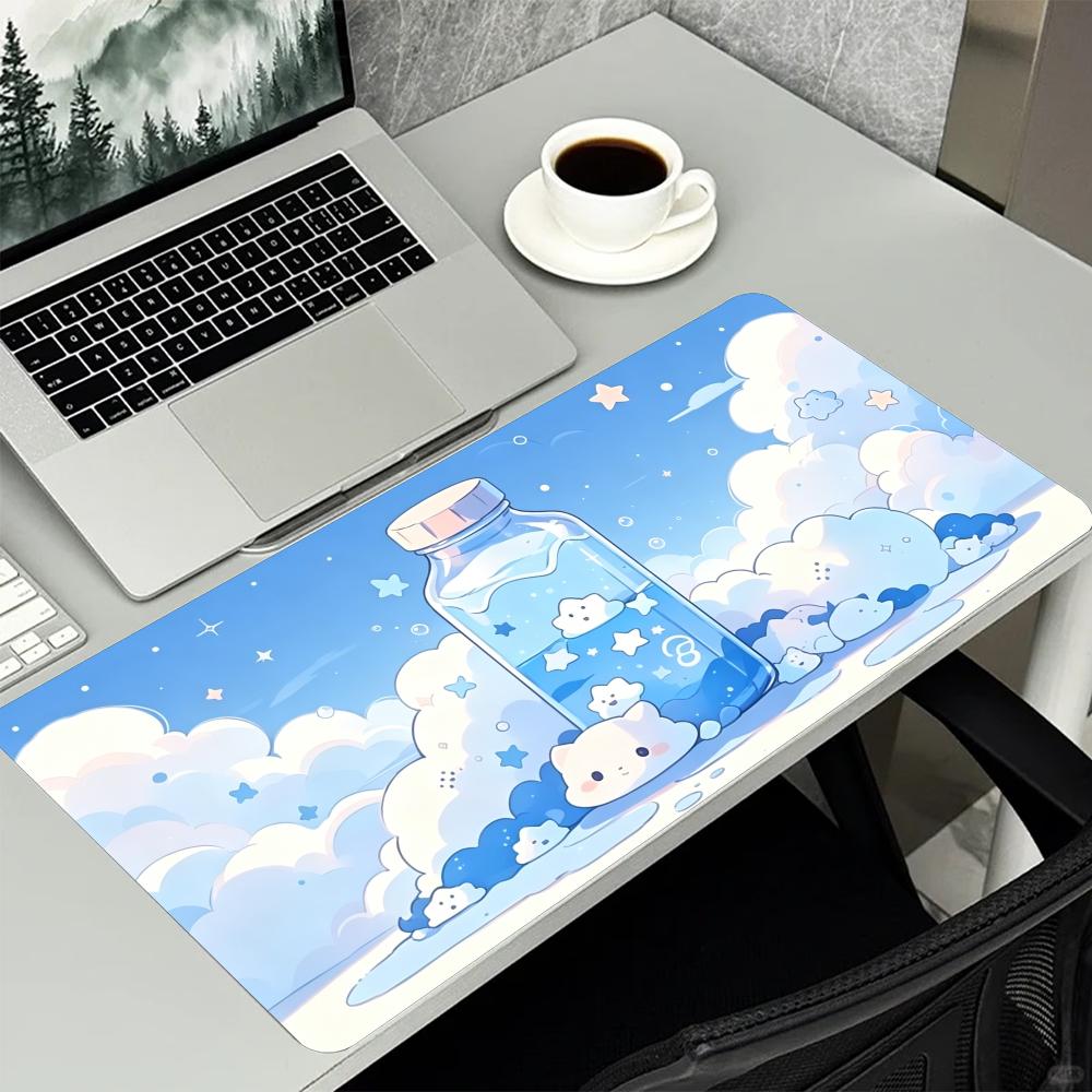 Cute Kawaii Cloud Bottle Large Extended Mouse Pad Non Slip Rubber Desk Mat For Gaming Laptop Keyboard Office Desktop Decor