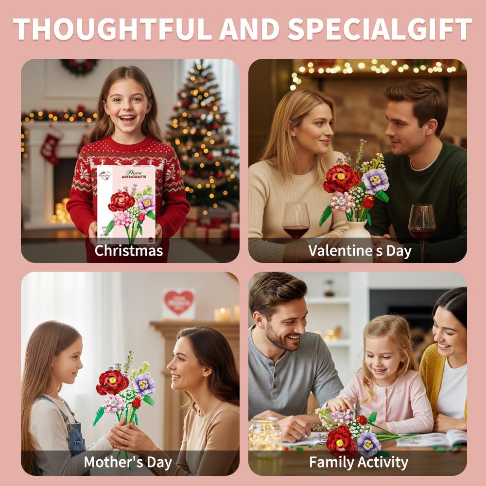Flower Bouquet Building Blocks Set 628Pcs Abs Material 33Cm Eternal Floral Decor Gift For Women Adults