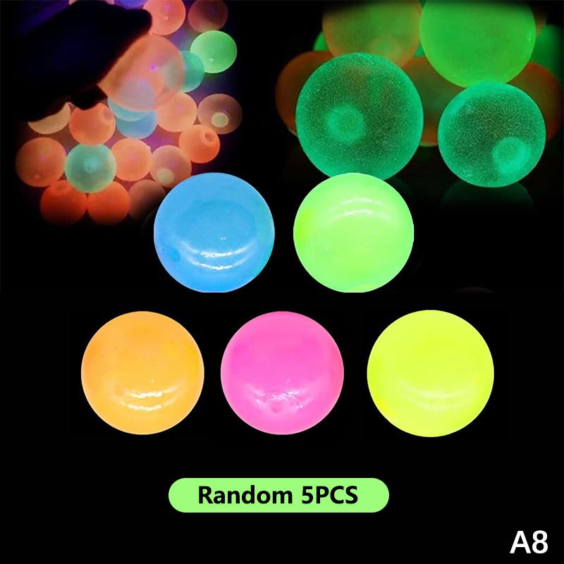 Glow-In-The-Dark Sticky Ceiling Balls 5/10Pcs Sticky Glows Balls Fidget Toys Stress Relief Sensory Toys Wall & Ceiling Decor