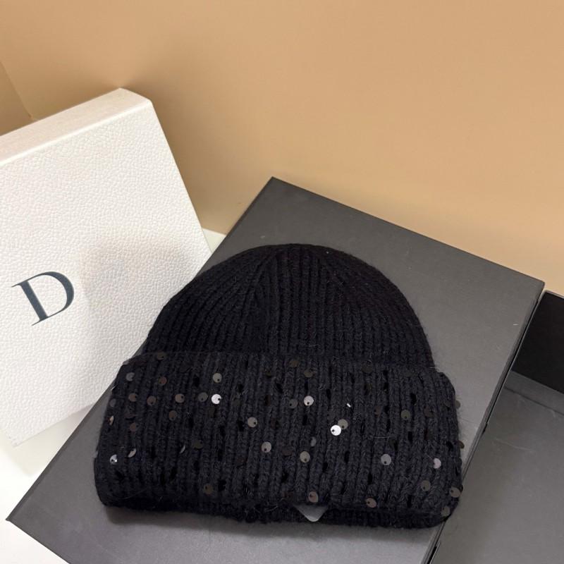 Winter Warm Knit Hat With Rabbit Fur Sequins Ear Flaps Outdoor Use