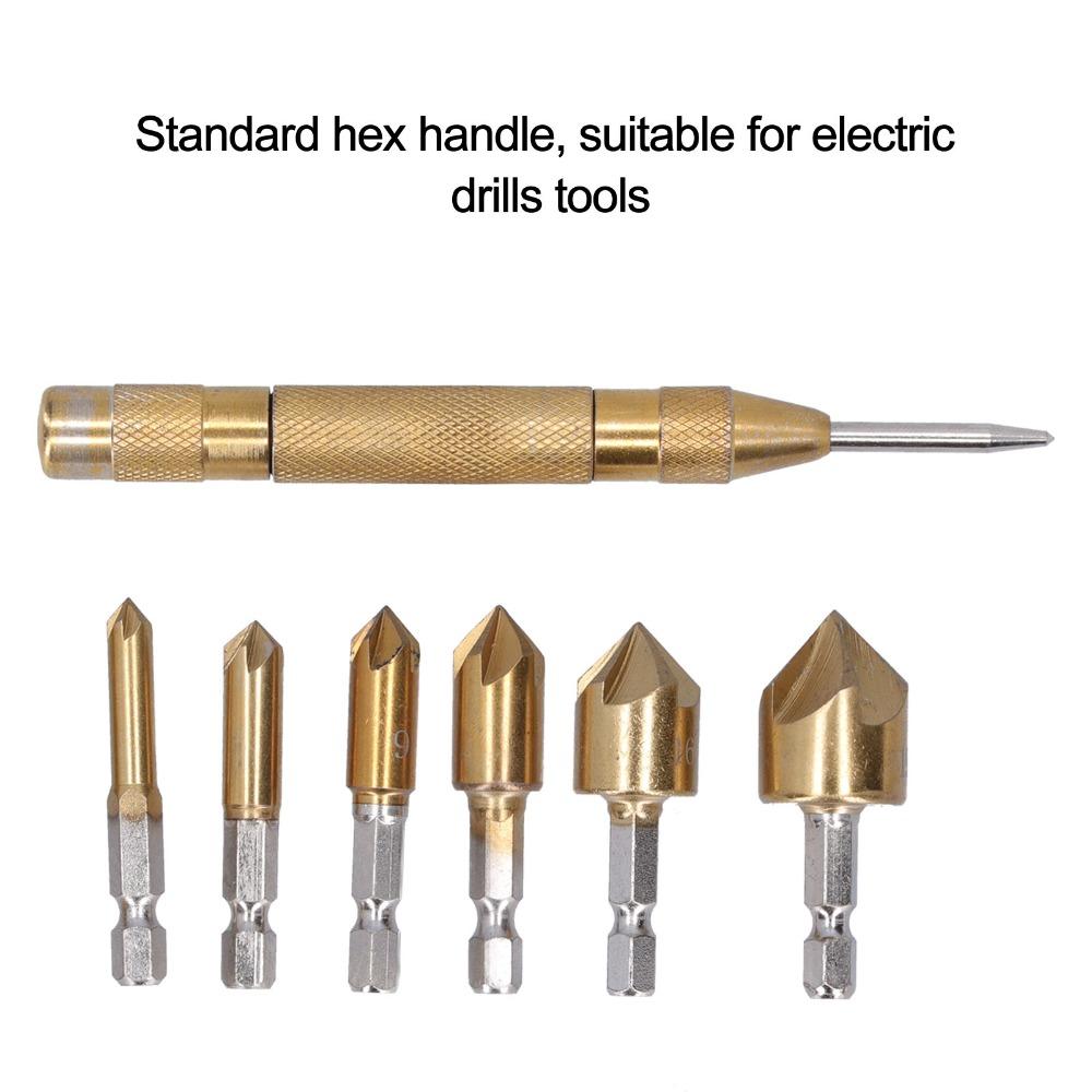 6pcs 90 Degree Countersink Drill Bit Set 5 Flute Chamfering Tool  Woodworking Drilling