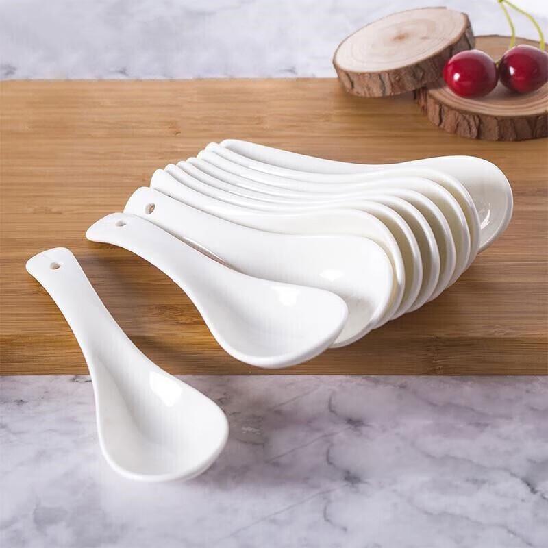 Suli White Ceramic Soup Spoons