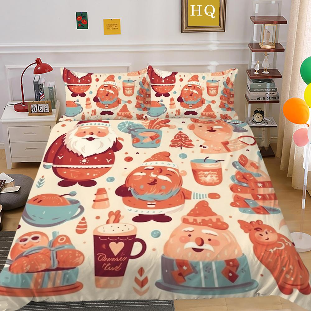 Christmas Printed Home Bedclothes Microfiber King Size Bedding Set Cover Children Superior Duvet Cover Set