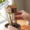 Decorative Ladder House for Balcony Miniature Treehouse Flower Pot Decor, Wooden Fairy Garden Ornament with Ladder, Tale Atmosphere Accessory Creative