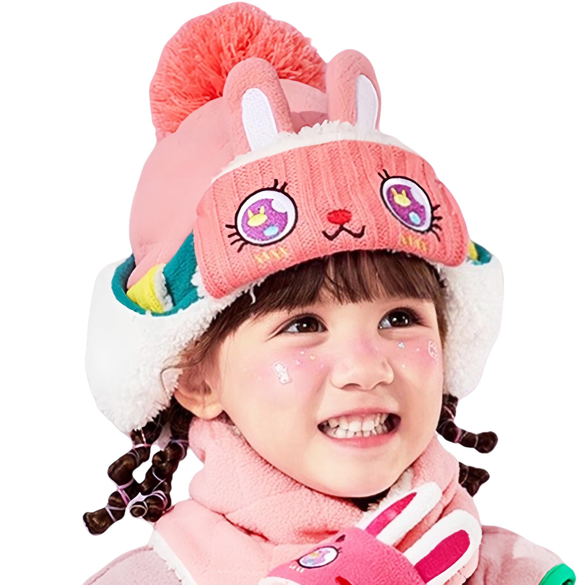 

Knitted Pilot Cap with Earflaps for and with Winter Warm Pilot Outdoor Cold Cute Rabbit Robot Suitable for Girls and Ages 1 to and Winter [YXTC] розовый