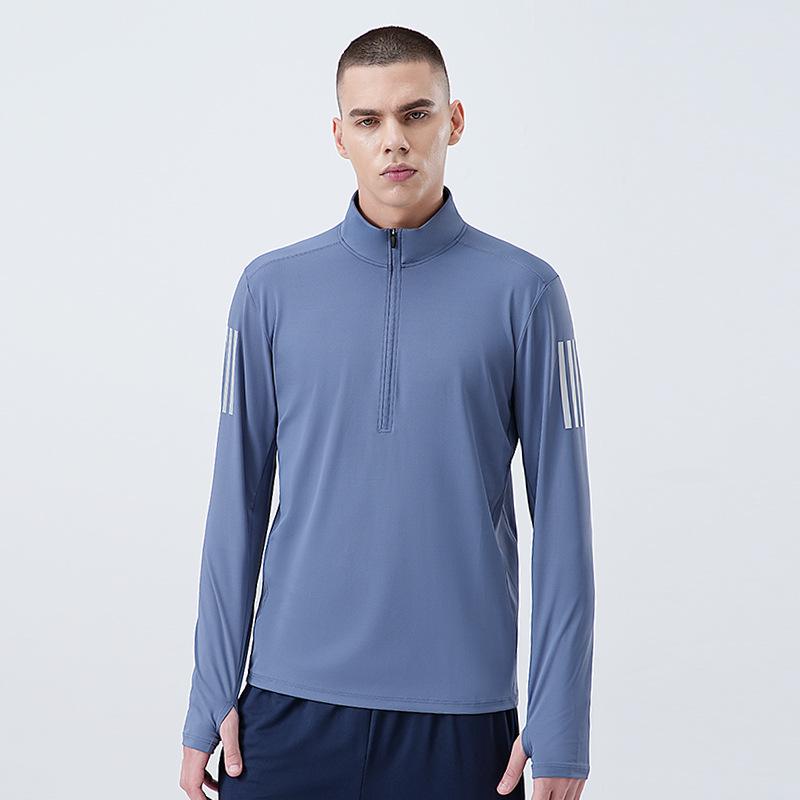 Men's Quick-Dry Elastic Long Sleeve Training Sweatshirt with Stand Collar and Half Zip