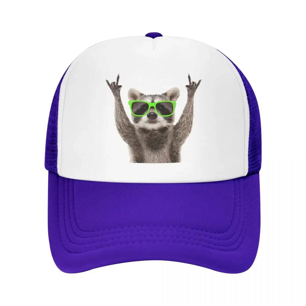 Custom Funny Green Sunglasses Raccoon Trucker Hat for Unisex Women Adjustable Unisex Baseball Cap Outdoor Dad Hat