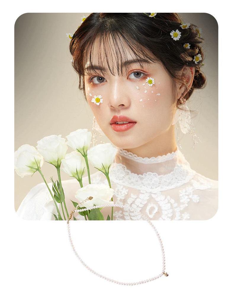 Mini-Choker-Halskette aus natürlichen Süßwasserperlen - 3-4 mm Reisperlen, Damen-Schlüsselbeinkette