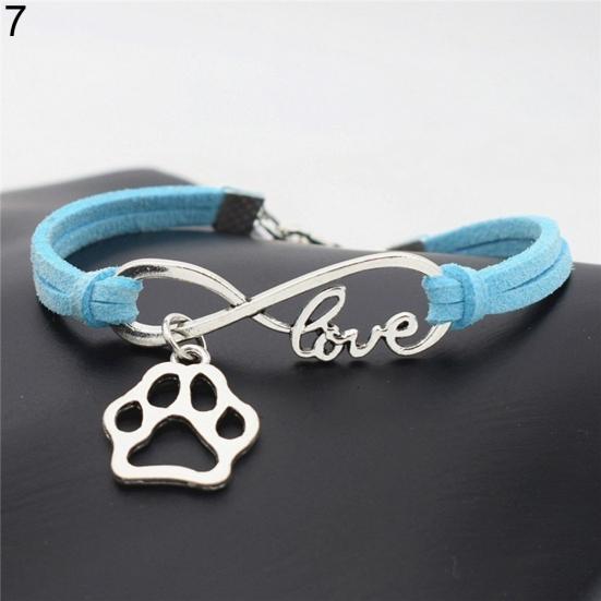 Women Unisex Stylish Paw Pendant Infinity Love Faux Leather Handmade Bracelet