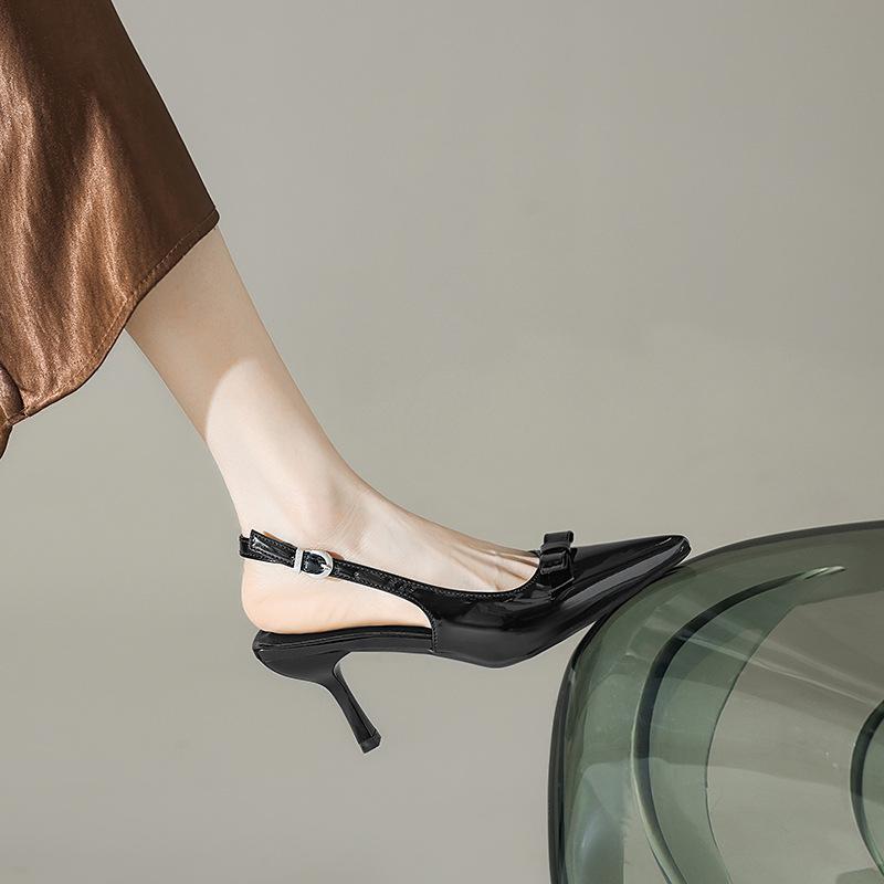 Pointed black temperament high heel bag head sandals shoes new spring and summer with skirt single shoes