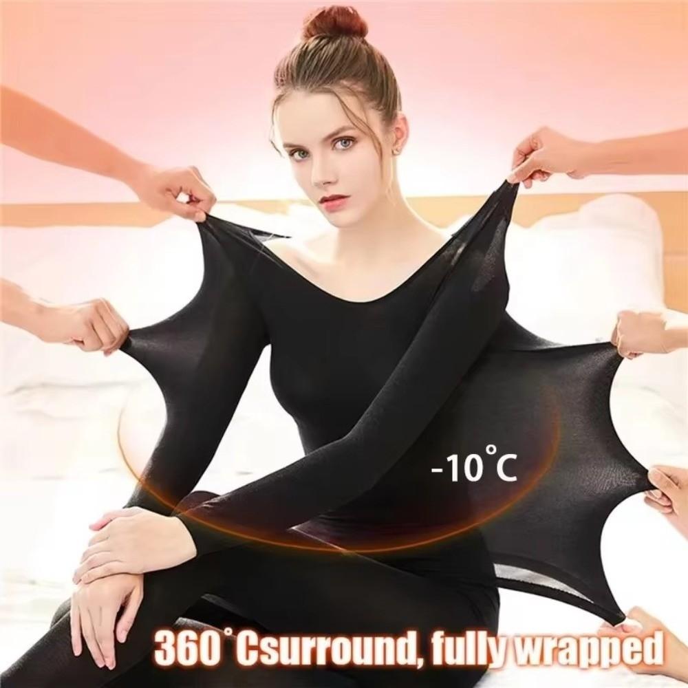 2Pcs Long Sleeve Intimate Pajamas Ultra-Thin Women Base Layer Warm Top & Bottom Set  Winter