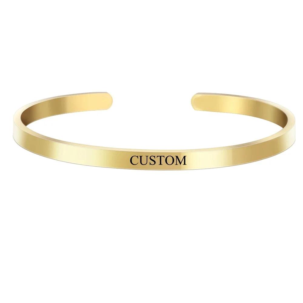 Coordinate Engraved Text Heart Hole Cuff Bangle Personalized Bar Necklace Stainless Steel Bracelet Men Women Gif