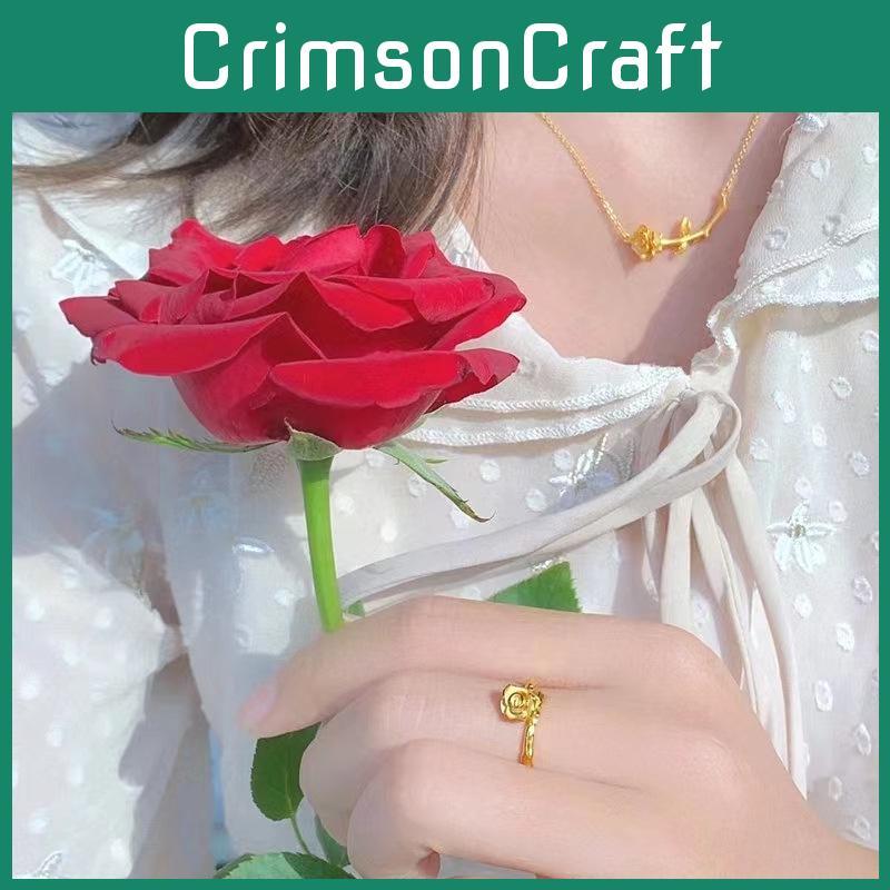 Stunning Natural Style Vietnamese Sand Gold Rose Flower Ring And Necklace Jewelry Set