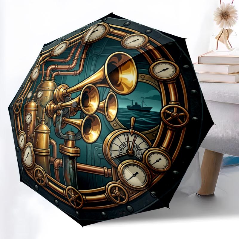 Steampunk Maritime Engine Room Pattern Umbrella, Portable and Foldable Design, 8 Ribs, a Casual Accessory for Friend's Birthday Gifts.