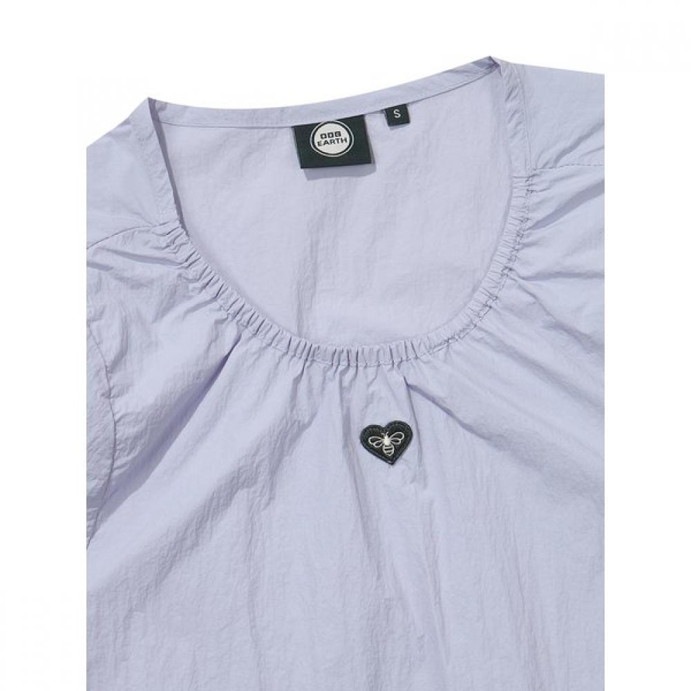 Women S Shirring Ribbon Woven Short Sleeve  Lilac 
