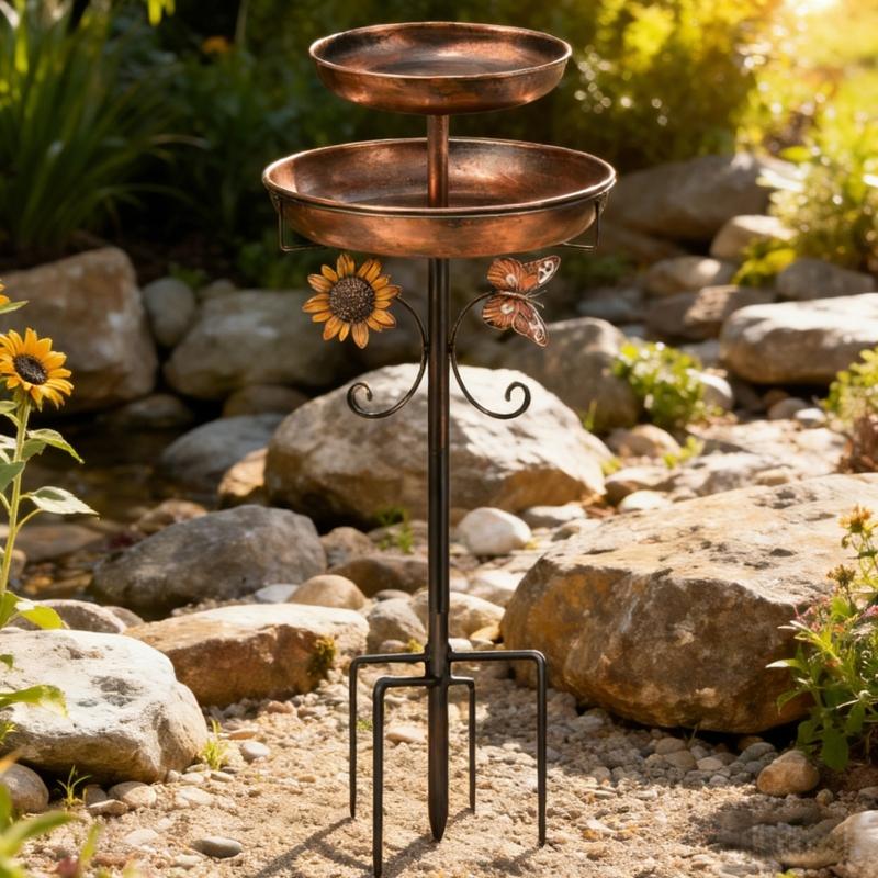 Metal Garden Bird Bath Feeder Wear Resistant Construction Five Foot Stand for Enhances Stability Easy to Cleaning
