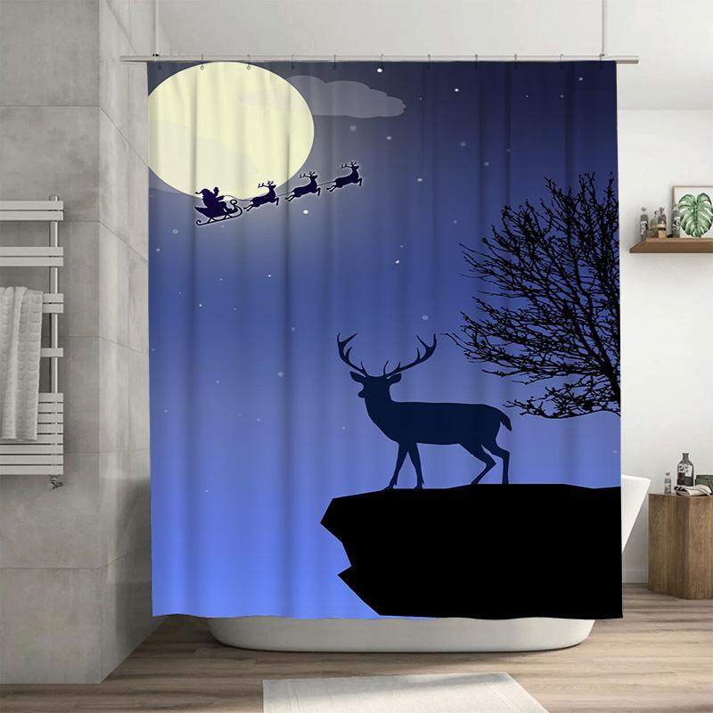 

Tuniu Majestic Deer Forest Mountain Silhouette Bathroom Shower Curtain Set Nature Wildlife Art Decor W60H190(CM)-1 Pcs