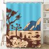 Artistic Desert Landscape Shower Curtain Blue Brown Color Block Design Bathroom Decorative Waterproof Fabric Custom Size Availab