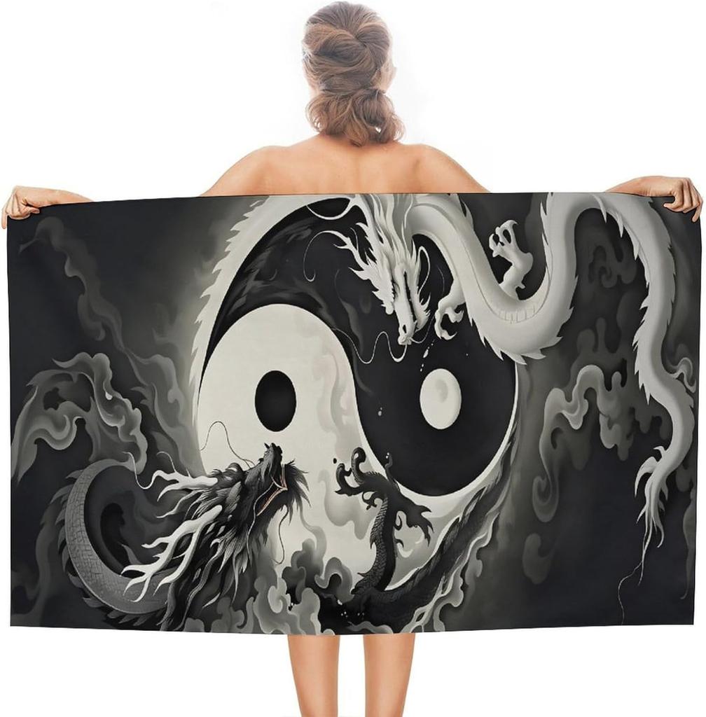 Yin Yang Plum Blossom Oversize Beach Towel Absorbent Quick Dry Blanket Sand Free Accessory for Pool Travel Yoga Picnic Sport