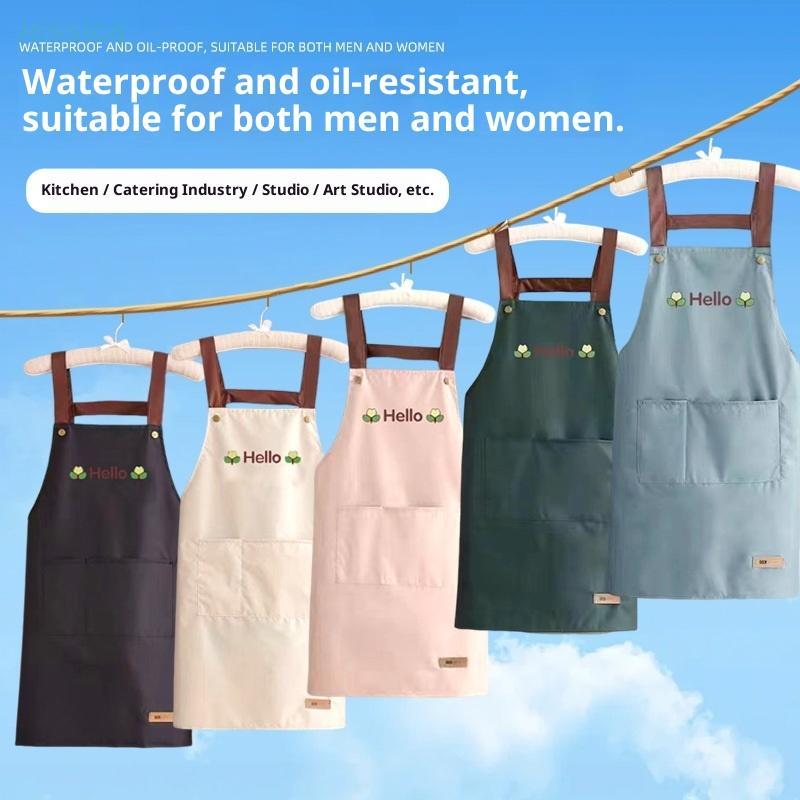 Cute "Hello" Embroidered Kitchen Apron - Adjustable Strap Cooking Apron With Pocketreusable Waterproof Apron For Home  Baking