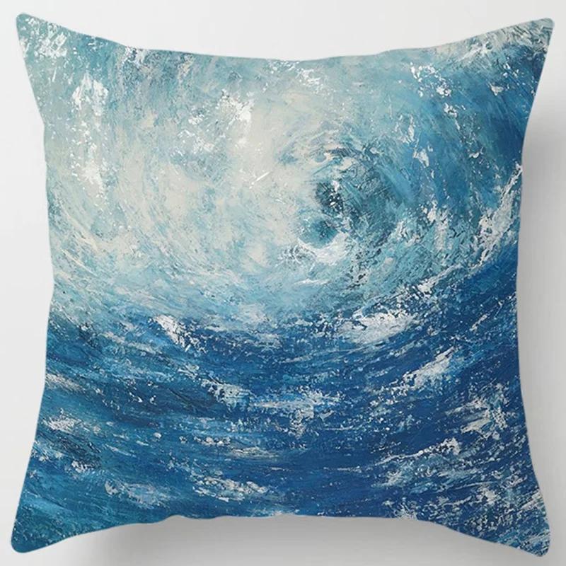 Home Decor Dynamic Ocean Waves Printed Pillow Covers Pattern Cushion Cover Suitable For Sofa Bedroom Car Pillow Cover