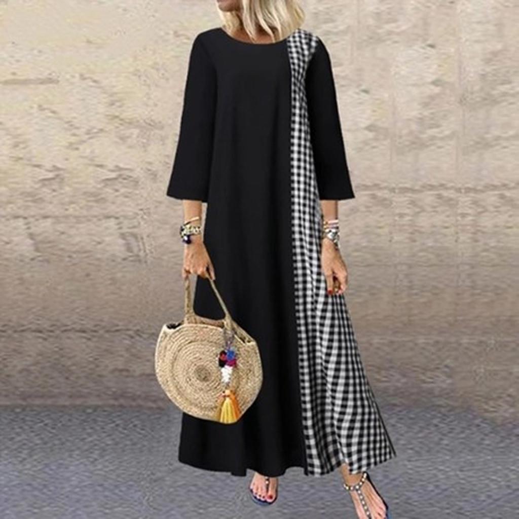 

Ramidos Женское повседневное лоскутное платье с рукавами 3/4 с высоким и низким подолом размера плюс XXXXXL чёрный