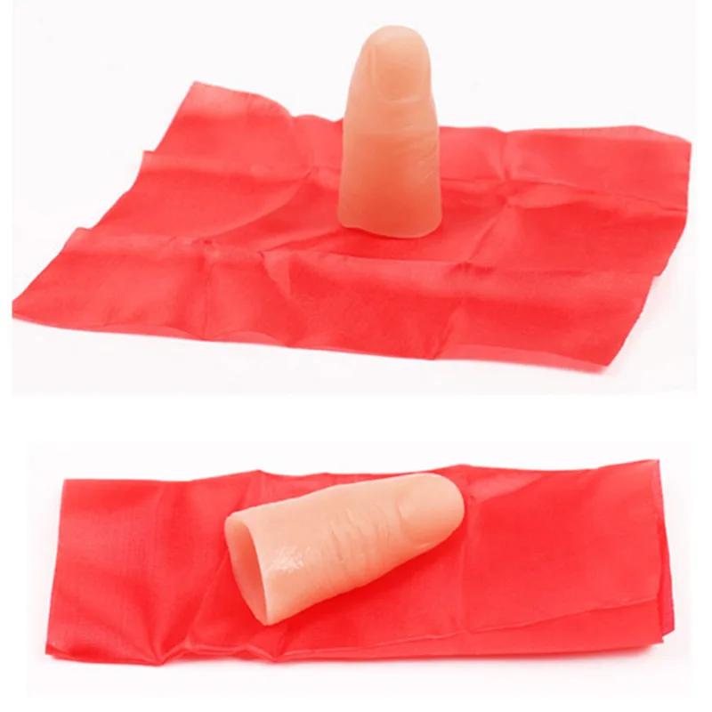 Magic Trick Props Close Up Vanish Appearing Finger Thumb Tip + Red Silk Stage Show Prop Prank Plaything Tool Novel Present