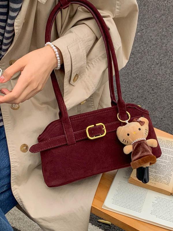 Women's Luxury Suede Shoulder Bag - Retro Matte Design, French-Inspired Baguette for Autumn/Winter