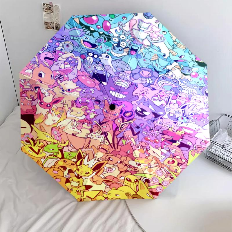 Vzor Pokémon, automatický skládací deštník, přenosný a skládací design, 8 žeber, vánoční nebo narozeninový dárek.