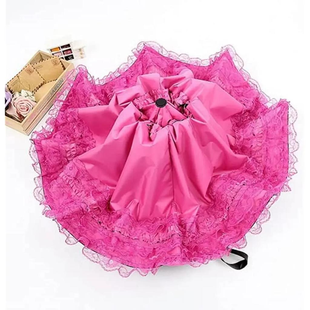 Vitt Spetsig Paraply Kvinnlig Ryggsäck Lolita Stark Bärbar Strandparaply Vacker Vindtät Solskydd Paraply Regnkläder