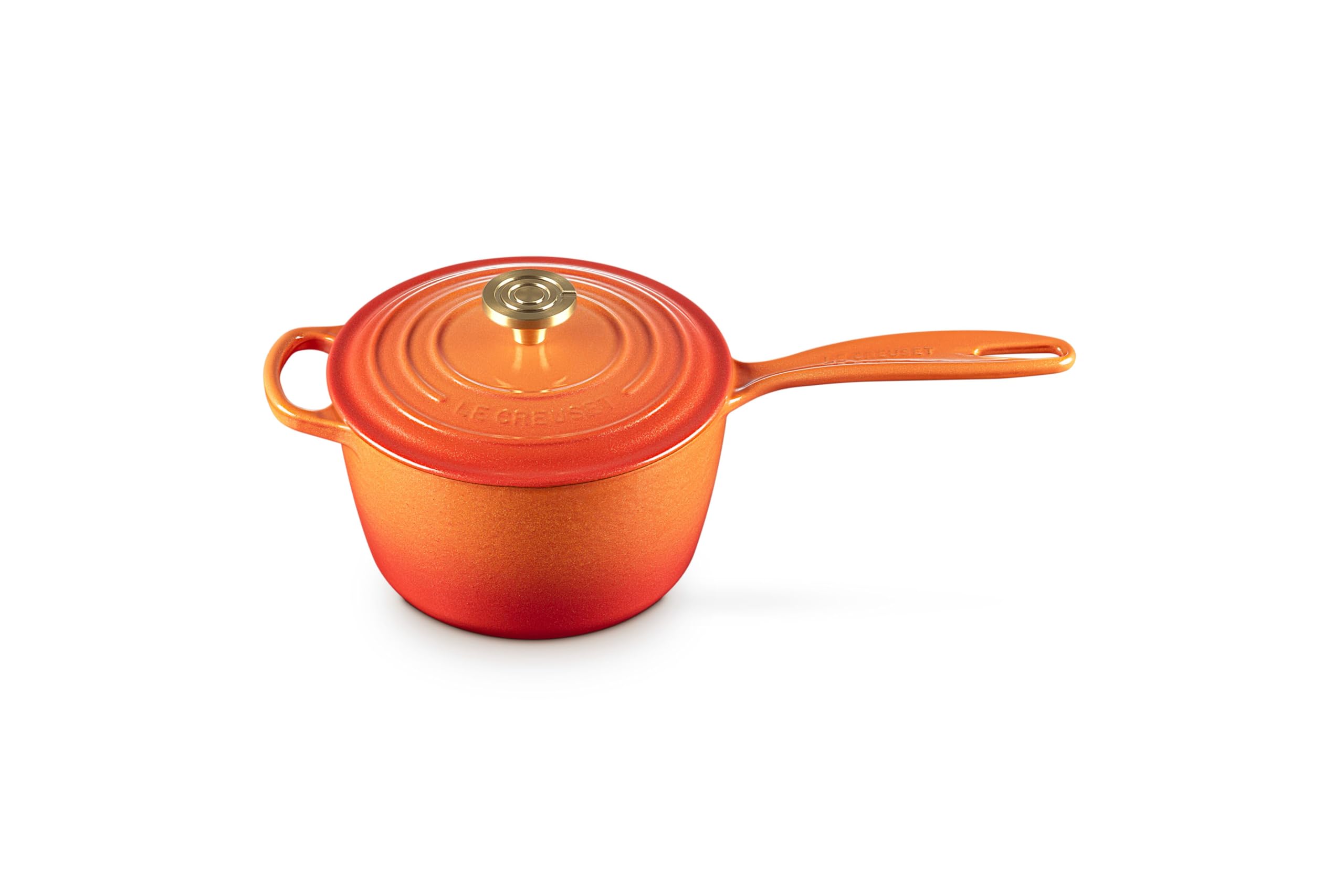 

Anniversary Le Creuset Cast Enamel Pot Signature Saucepan 18 cm Flammedore Crucible Light Gold Knob Gas IH Oven Compatible Japanese [100th Souvenir]