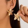 New Vintage Metal Golden Color Flower Big Earrings For Women Fashion Floral Statement Earrings Jewelry Gift