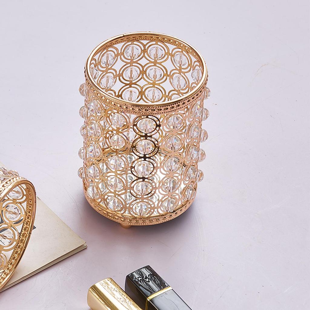 Crystal Cosmetic Brushes Holder Organizer Metal Plated L