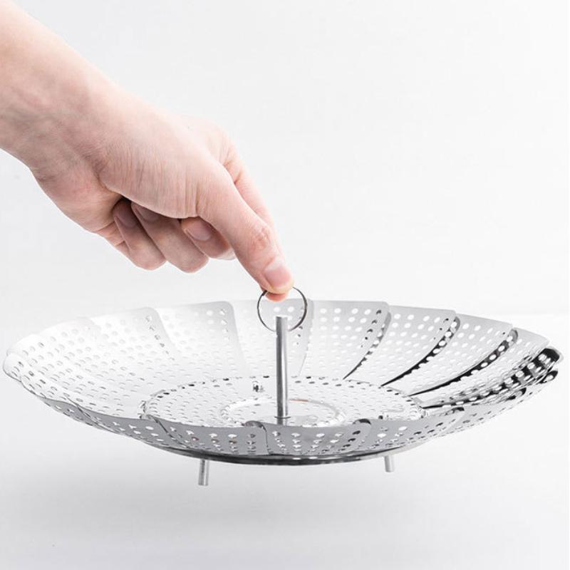 HANYANG Practical Stainless Steel Lotus Adjustable Folding Tray Various Magic Fruit Plate Telescopic Folding Steamer Tray