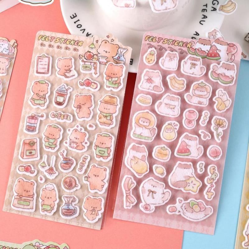 New 1/6Pcs Cartoon Animals Felt Cloth Sticker Creativity 3D Relief Stickers Fun Scrapbooking DIY Diary Decoration Stationery