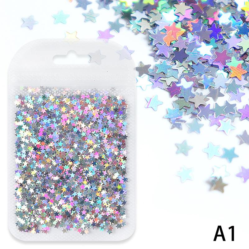 3mm Star Shaped Holographic Nail Glitter Mix Laser Nail Charm Colourful Bling Decoration Accessories for Nail Art