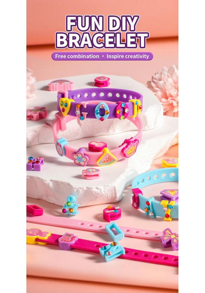 Kinder DIY Armband & Fußkettchen Set mit Perlen: Cartoon-Buchstaben-Schmuckspielzeug für Mädchen