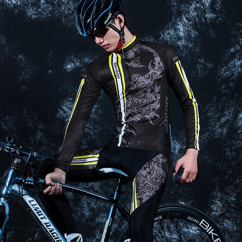Mens Cycling Jersey Shorts Set Long Sleeve Bike Apparel Mountain Road Biking