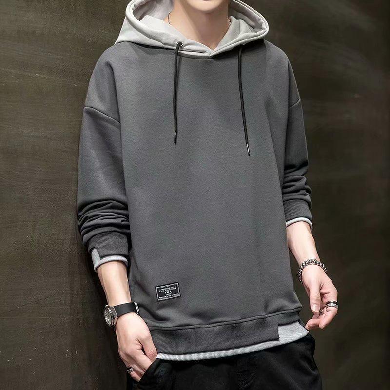 Men's Trendy Hooded Sweatshirt - Spring/Autumn, All-Match, Loose Fit, Casual Two-Piece Look for Teens and Students.