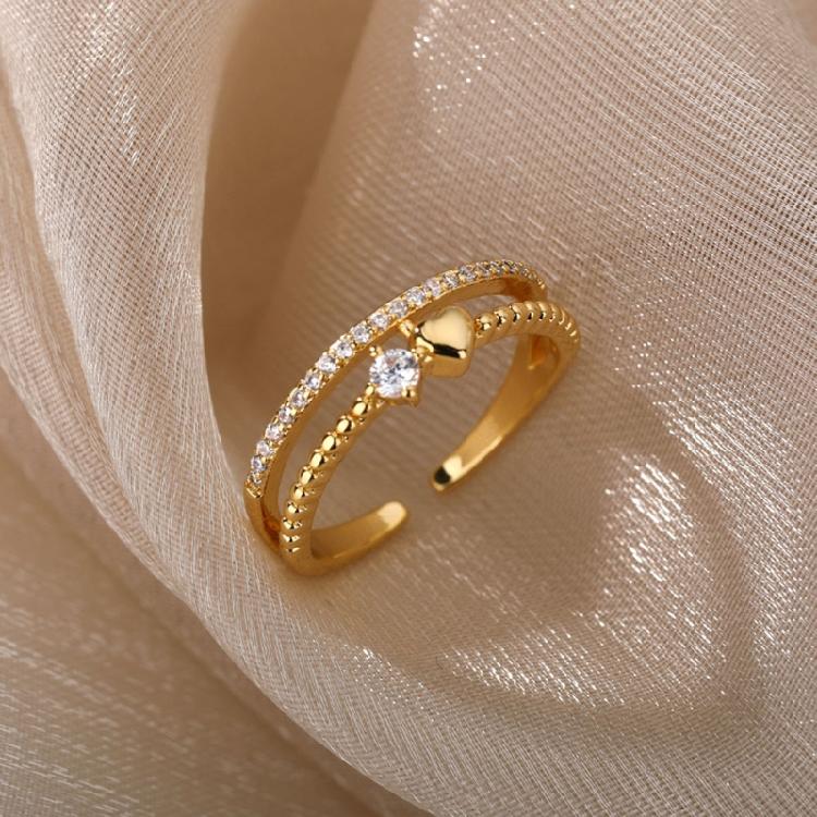 Elegant Adjustable Copper Heart Rings With Stones Portable Jewelry Gift for Her
