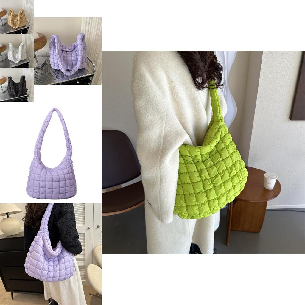 Трендова велика сумка-тоут «Хмара» для жінок у чорному, білому, хакі, фіолетовому та зеленому кольорах, модний стиль