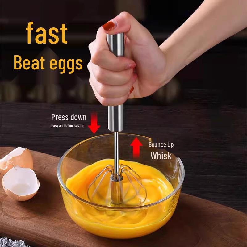 Stainless Steel Handheld Semi-Automatic Egg Beater Whisk