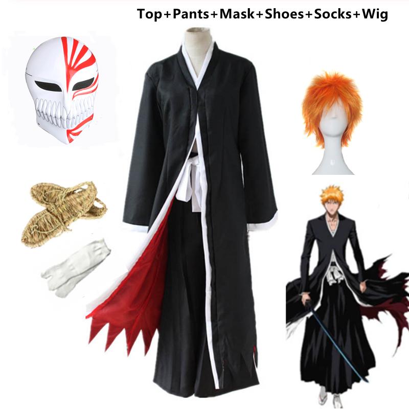 Anime Ichigo Kurosaki Cosplay Costumes d'Halloween Masque Hauts Et Pantalons Ensemble d'Halloween Pour Hommes S black