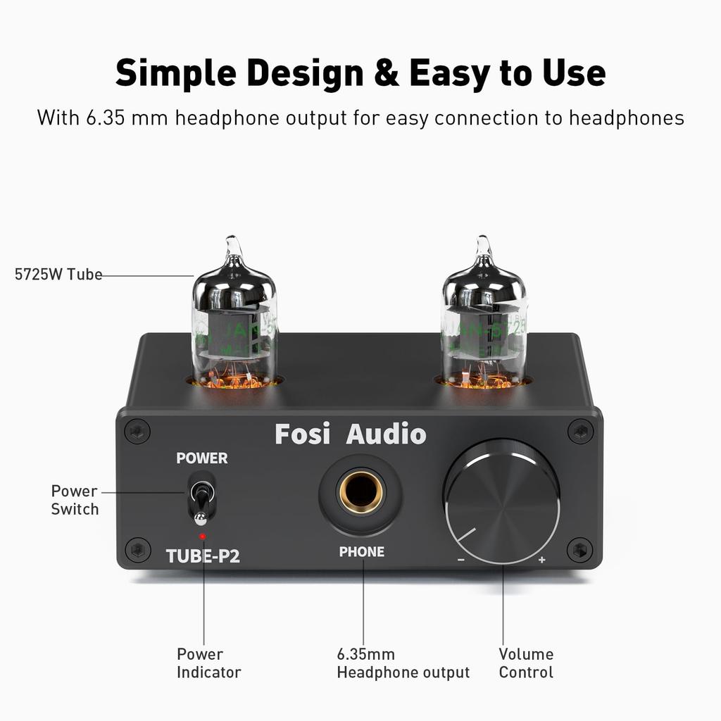 Fosi Audio P2 Headphone Compact Vacuum Tube Headphone Mini HiFi Stereo Low Ground Noise Output Port Amplifier, Amplifier, Audio, Protection, 6.35mm