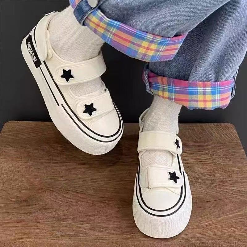 Brand shoes high sense Japanese ugly cute Velcro canvas shoes new breathable thick sole