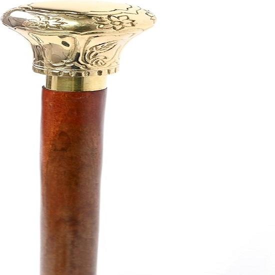Knob Handle Wooden Walking Stick Cane with Rosewood Stick Shining Brass, Brass